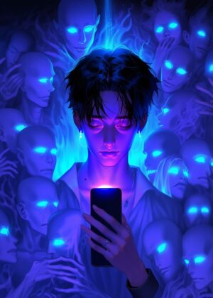 Souls Selfie: A Digital Portrait of Modern Isolation - Premium Wooden Framed Poster. Ready to Hang.