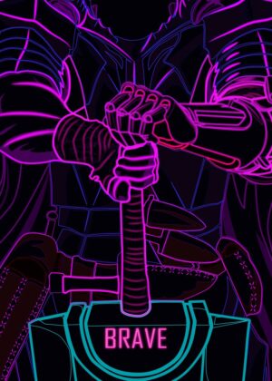 Neon Berserk Warrior Art Print - Premium Wooden Framed Poster. Ready to Hang.