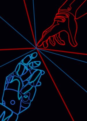 Neon Alchemy Connection: A Digital Art Print - Premium Wooden Framed Poster. Ready to Hang.