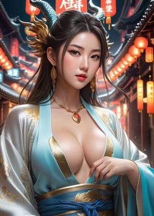Anime Girl Dragon Empress: Fantasy Art Print - Premium Wooden Framed Poster. Ready to Hang.