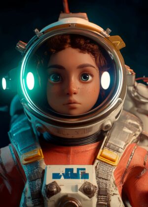 Young Astronaut: A Journey into the Cosmos - Premium Wooden Framed Poster. Ready to Hang.