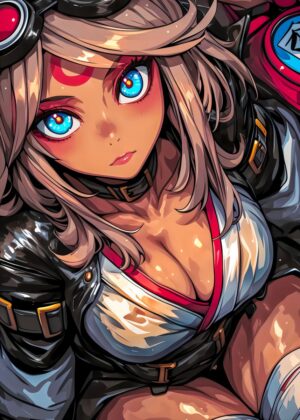 Anime Samurai Girl with Goggles Art Print - Premium Wooden Framed Poster. Ready to Hang.