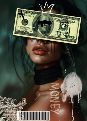 Money & Crown: A Surreal Portrait - Premium Wooden Framed Poster. Ready to Hang.