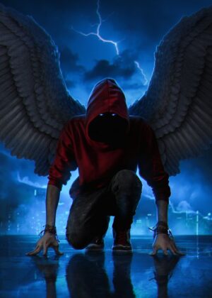 Dark Angel: Wings of Mystery - Premium Wooden Framed Poster. Ready to Hang.
