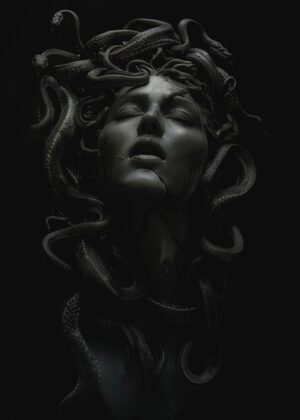 Medusa: A Dark Portrait of Mythological Beauty - Premium Wooden Framed Poster. Ready to Hang.