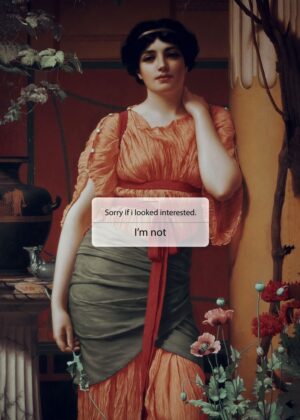 Elegant Woman in Peach Draped Gown - Premium Wooden Framed Poster. Ready to Hang.