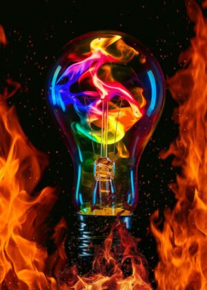 Igniting Ideas: A Fiery Artistic Vision - Premium Wooden Framed Poster. Ready to Hang.