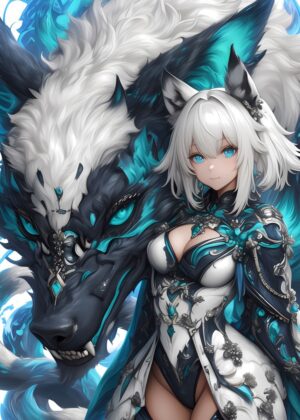 Anime Wolf Girl Art Print - Premium Wooden Framed Poster. Ready to Hang.