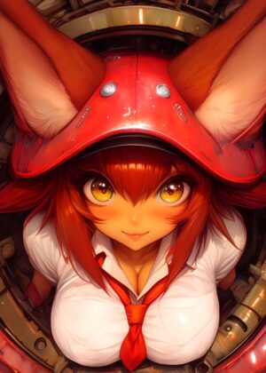 Anime Girl in Red Helmet: High-Quality Art Print - Premium Wooden Framed Poster. Ready to Hang.