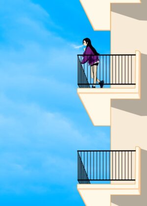 Anime Girl Gazing at the Sky - Premium Wooden Framed Poster. Ready to Hang.