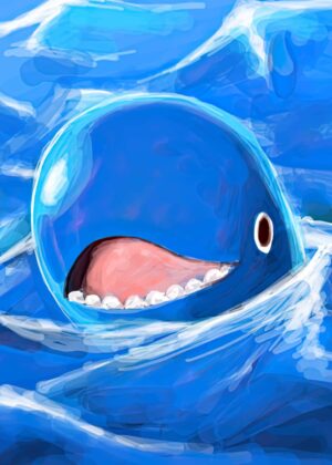 Laboon the Blue Whale: A Whimsical Ocean Scene - Premium Wooden Framed Poster. Ready to Hang.