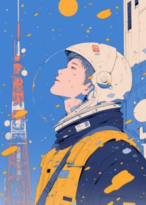 Astronaut Gazing Up at the Cosmos - Premium Wooden Framed Poster. Ready to Hang.