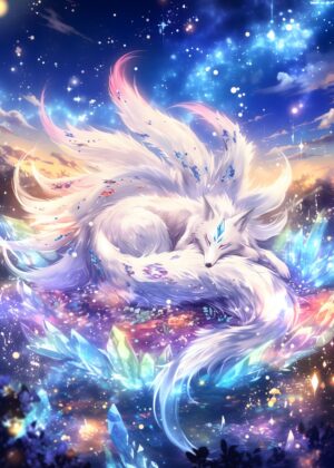 Mystical White Fox: A Dreamlike Fantasy Art Print - Premium Wooden Framed Poster. Ready to Hang.