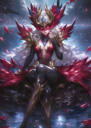 Crimson Phoenix Warrior: Fantasy Art Print - Premium Wooden Framed Poster. Ready to Hang.
