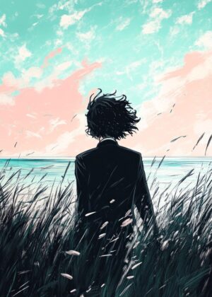 Silhouette by the Sea: A Moment of Reflection - Premium Wooden Framed Poster. Ready to Hang.