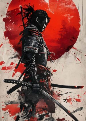 Samurai Warrior: A Red Sun Rising - Premium Wooden Framed Poster. Ready to Hang.