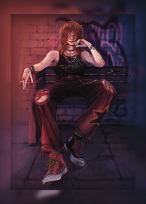 Punk Rock Fashion Illustration: Edgy Style and Urban Vibe - Premium Wooden Framed Poster. Ready to Hang.