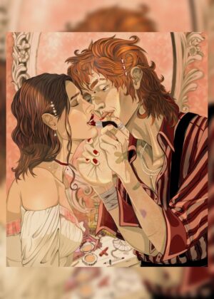 Tender Embrace: A Romantic Digital Illustration - Premium Wooden Framed Poster. Ready to Hang.