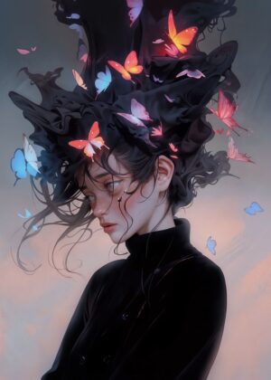 Whispers of Fluttering Dreams: Ethereal Beauty Art Print - Premium Wooden Framed Poster. Ready to Hang.