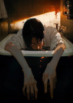 Drenched in Shadows: A Haunting Digital Art Print - Premium Wooden Framed Poster. Ready to Hang.