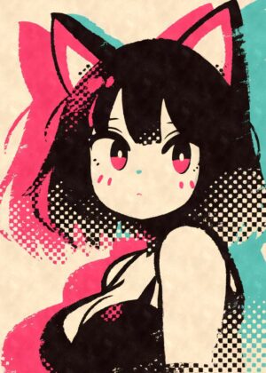 Pop Art Anime Nekomimi Girl Print - Premium Wooden Framed Poster. Ready to Hang.