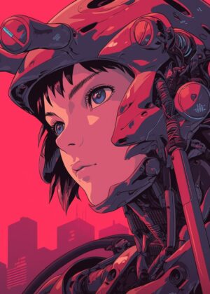 Cyberpunk Anime Girl Art Print - Premium Wooden Framed Poster. Ready to Hang.
