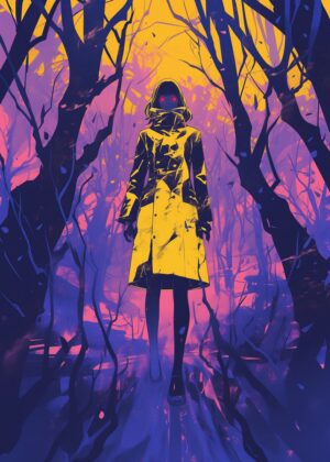 Mysterious Figure in a Dreamlike Forest - Premium Wooden Framed Poster. Ready to Hang.