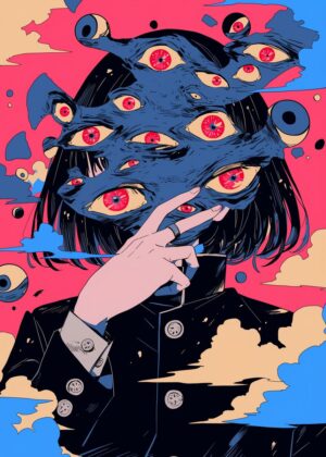 Eyes of the Soul: A Surreal Anime Art Print - Premium Wooden Framed Poster. Ready to Hang.