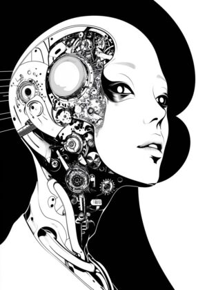 Cyborg Woman: A Fusion of Beauty and Technology - Premium Wooden Framed Poster. Ready to Hang.