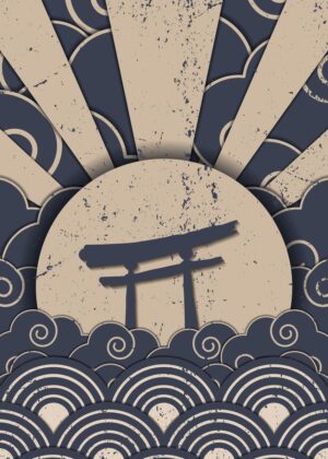 Japanese Torii Gate Sunrise: A Serene Artwork - Premium Wooden Framed Poster. Ready to Hang.