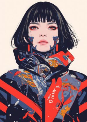 Cyberpunk Woman: A Digital Art Print - Premium Wooden Framed Poster. Ready to Hang.