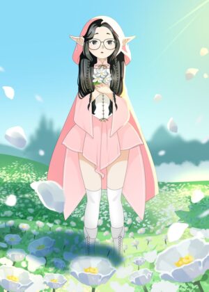 Adorable Elf Girl in a Pink Dress Anime Art Print - Premium Wooden Framed Poster. Ready to Hang.