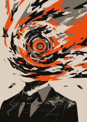 Abstract Man in a Vortex of Color - Premium Wooden Framed Poster. Ready to Hang.