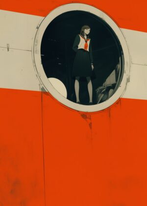 Girl in a Circular Window - Premium Wooden Framed Poster. Ready to Hang.