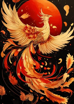 Phoenix Rising: A Majestic Artwork of Fire and Feathers - Premium Wooden Framed Poster. Ready to Hang.