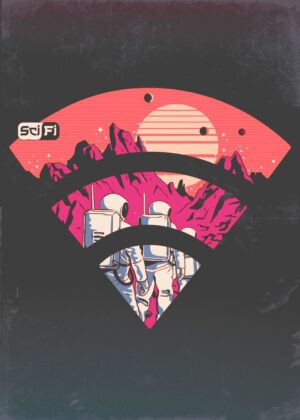 Sci-Fi Signal: Retrofuturistic Space Exploration Art Print - Premium Wooden Framed Poster. Ready to Hang.
