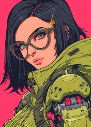 Cyberpunk Girl: Bold Anime Art Print - Premium Wooden Framed Poster. Ready to Hang.