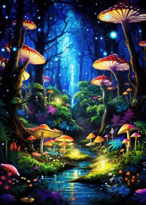 Enchanted Forest Night: A Magical Journey into Fantasy - Premium Wooden Framed Poster. Ready to Hang.