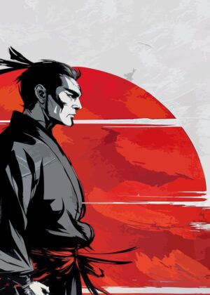 Samurai Silhouette: A Japanese Art Print - Premium Wooden Framed Poster. Ready to Hang.
