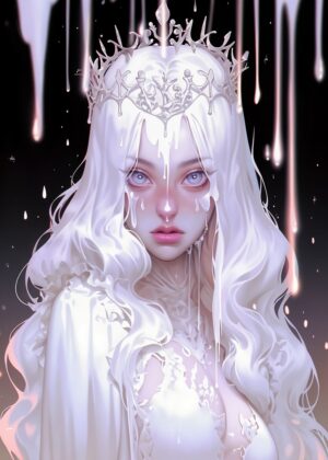 Frozen Elegance: A Digital Painting of an Enchanting Ice Queen - Premium Wooden Framed Poster. Ready to Hang.