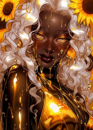 Sunset Siren: Golden Goddess Art Print - Premium Wooden Framed Poster. Ready to Hang.