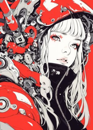 Cyberpunk Girl: Futuristic Female Art Print - Premium Wooden Framed Poster. Ready to Hang.