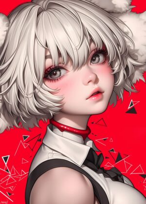 Anime Girl with White Hair: Elegant and Ethereal Art Print - Premium Wooden Framed Poster. Ready to Hang.
