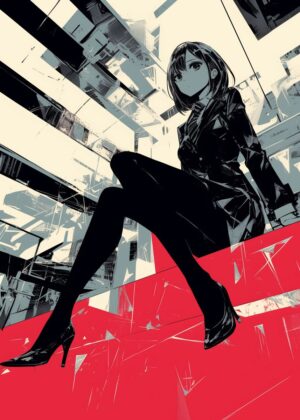 Anime Girl in Urban Setting: Stylish and Edgy Art Print - Premium Wooden Framed Poster. Ready to Hang.