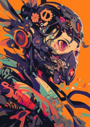 Cyberpunk Anime Girl: Neon Dreams - Premium Wooden Framed Poster. Ready to Hang.