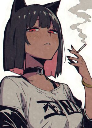 Anime Cat Girl Smoking Art Print - Premium Wooden Framed Poster. Ready to Hang.