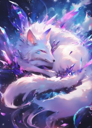 Crystal Fox Fantasy Art Print - Premium Wooden Framed Poster. Ready to Hang.
