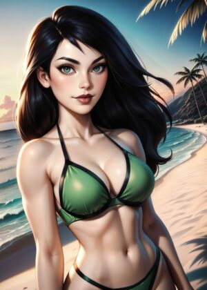 Shego's Tropical Getaway: A Stunning Digital Art Print - Premium Wooden Framed Poster. Ready to Hang.