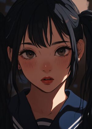 Anime High School Girl: Soft, Dreamy Art Print - Premium Wooden Framed Poster. Ready to Hang.