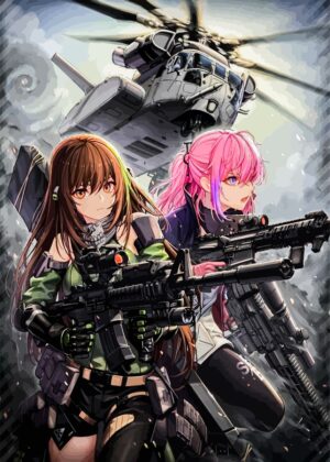 Anime Frontline Girls: Military Action Art Print - Premium Wooden Framed Poster. Ready to Hang.